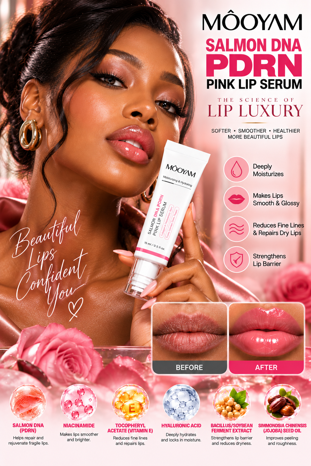 Mooyam Salmon DNA PDRN Pink Lip Serum Exfoliating for Dark Lips (Buy 1 get 1 free)