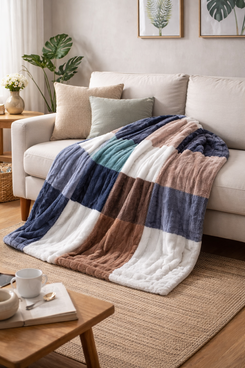 Ultra Soft Patchwork Velvet Fleece Blanket For Bed and Sofa size 6 by 6