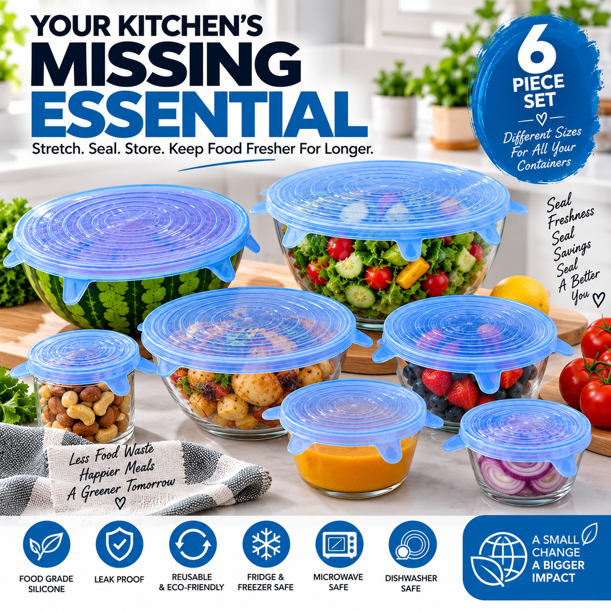 6-Piece Silicone Food Covers Set
