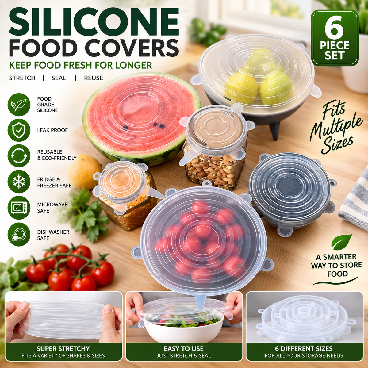 6-Piece Silicone Food Covers Set