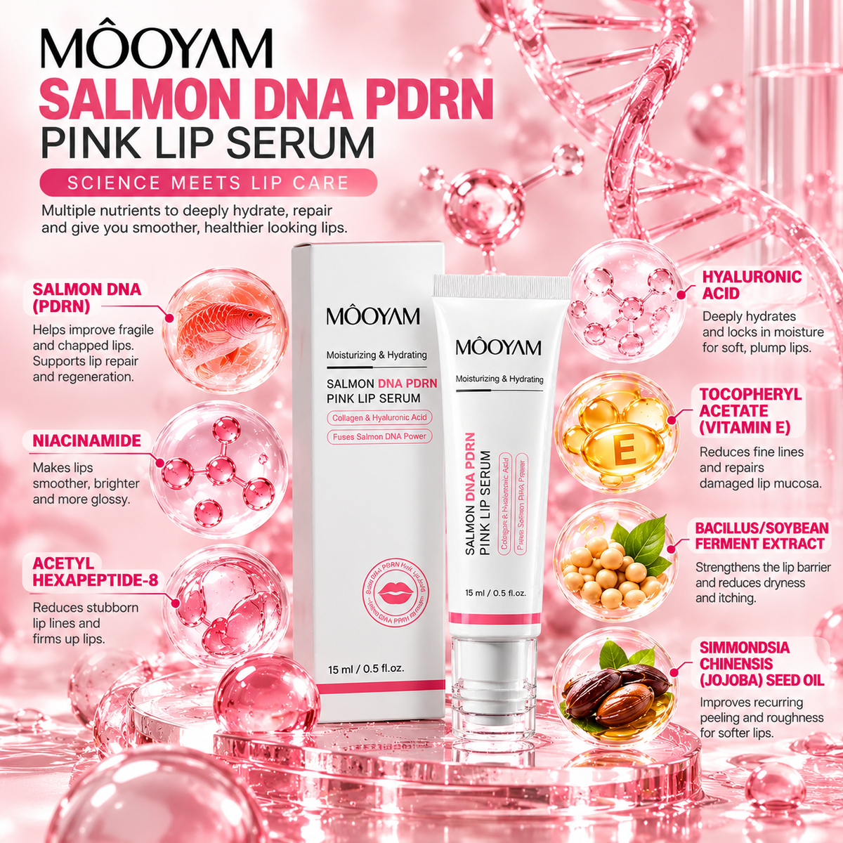 Mooyam Salmon DNA PDRN Pink Lip Serum Exfoliating for Dark Lips (Buy 1 get 1 free)