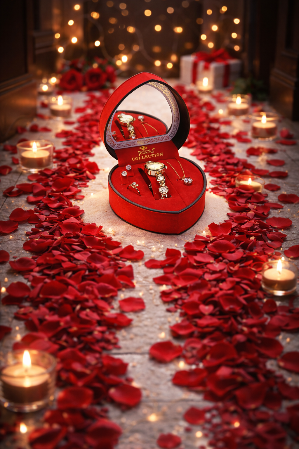 4pcs Jewelry Romantic Gift Set In a Red Heart Shape Box