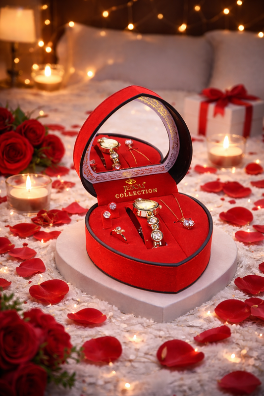 4pcs Jewelry Romantic Gift Set In a Red Heart Shape Box