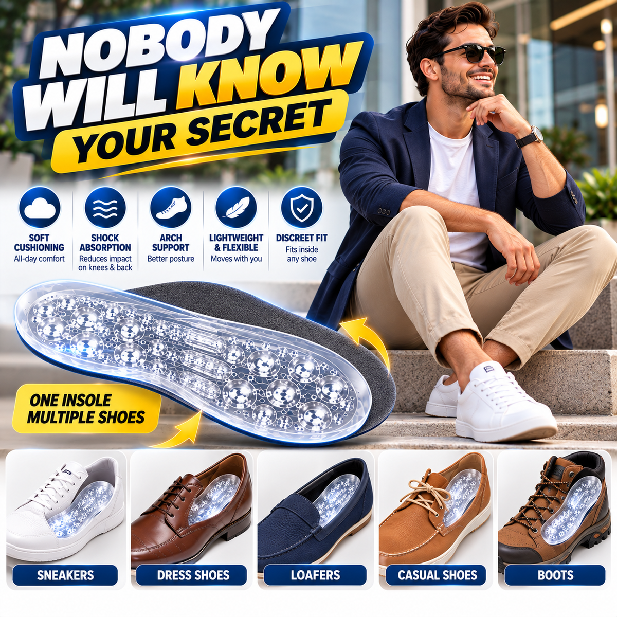 5-Layer Height Increase Insoles – Add Up to 5cm Instantly