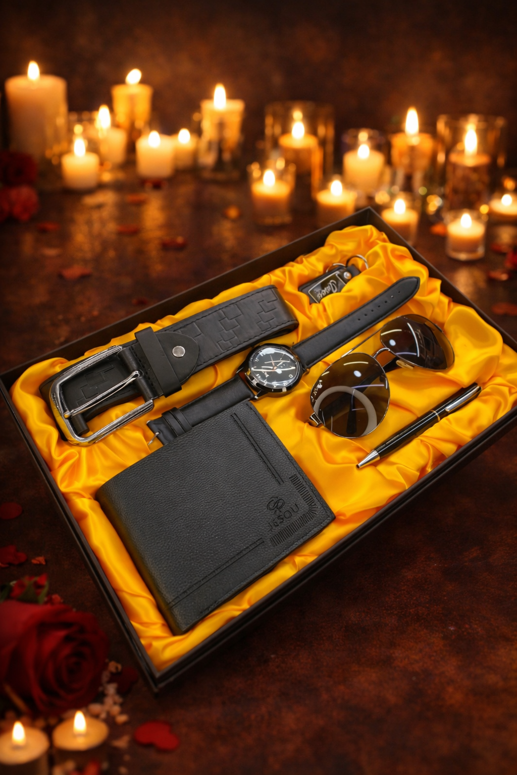6 in 1 Gift Set for men with, Watch, Sunglasses, Wallet, Belt,  Stylish Pen and Keyholder