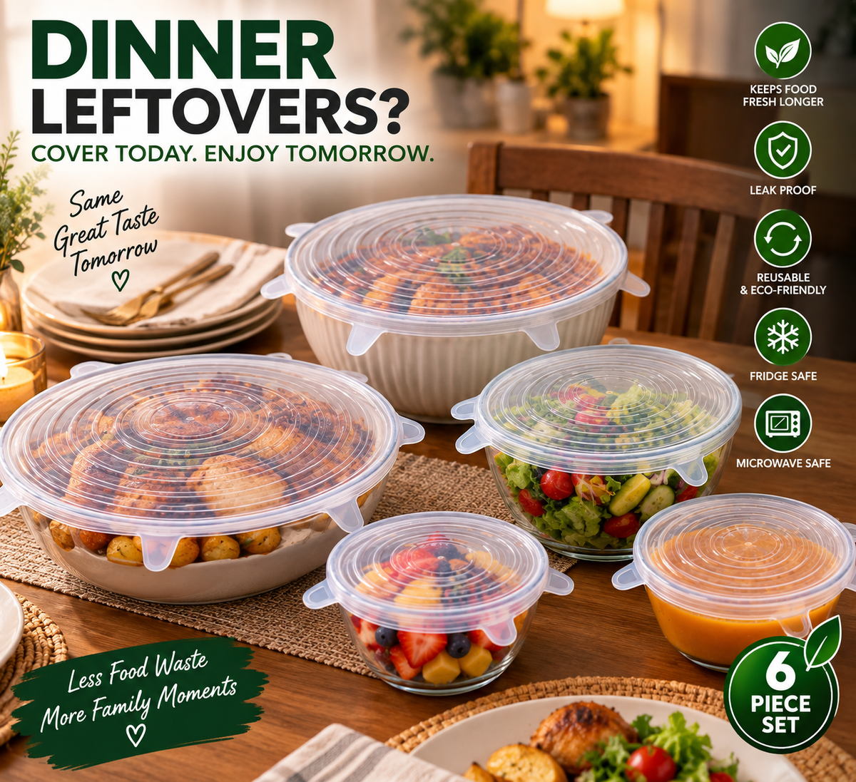 6-Piece Silicone Food Covers Set