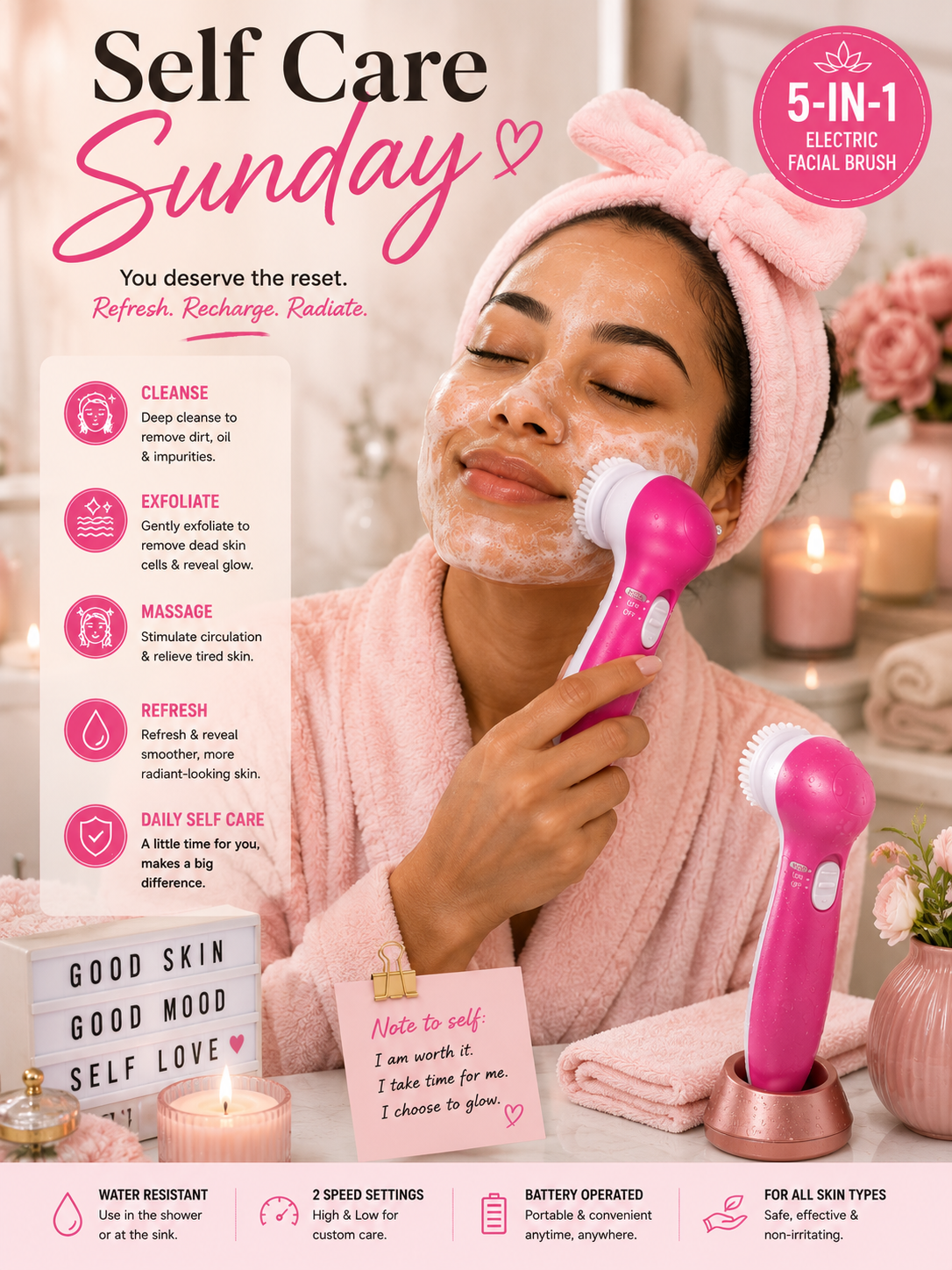 5 in 1 Electric Facial cleansing Brush Set with Massager plus free batteries