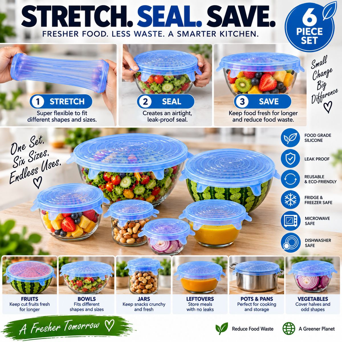 6-Piece Silicone Food Covers Set
