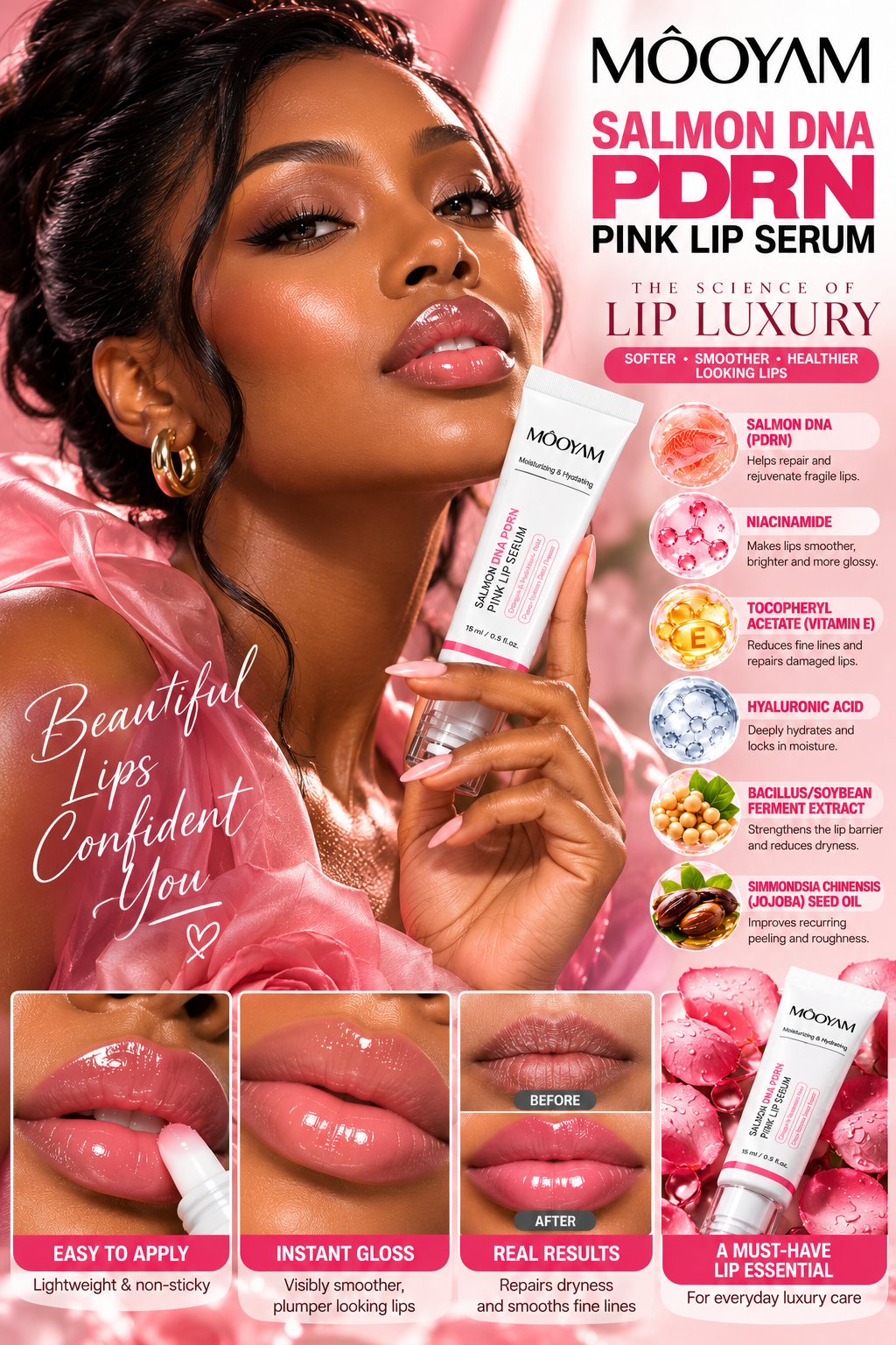 Mooyam Salmon DNA PDRN Pink Lip Serum Exfoliating for Dark Lips (Buy 1 get 1 free)