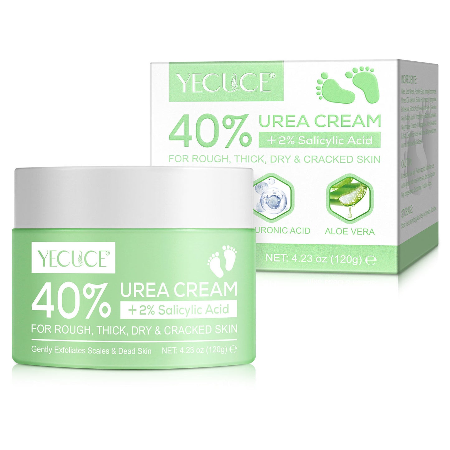 120g YECUCE 40% Urea Foot Cream, Soft Heels cream, Deeply Exfoliating and Moisturizes Rough Dry Cracked Feet and Hands with 40% Urea Cream 2% Salicylic Acid