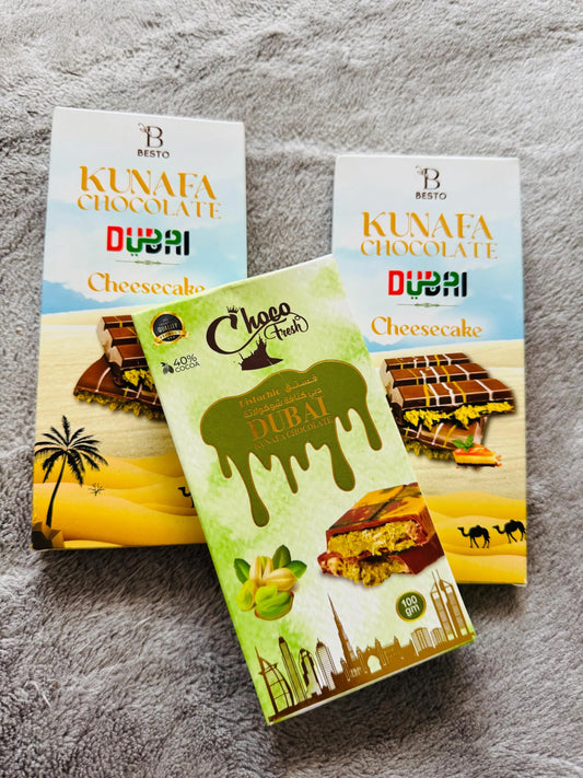 Viral Dubai Kunafa Pistachio Chocolate, Milk Chocolate bar Filled with Pistachio Cream