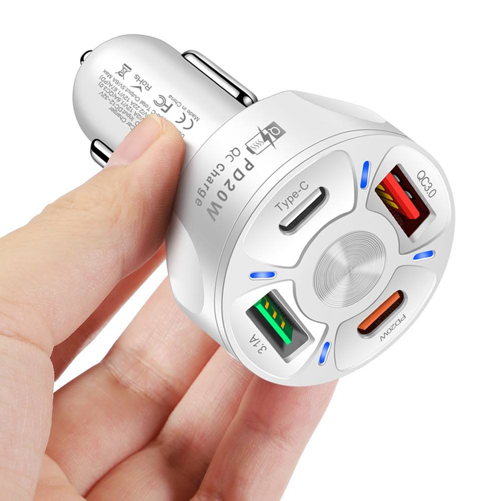 66W Fast Charging Digital Display Car Charger Adapter with 4 USB Ports Fast Charger Quick Charge 3.0 Overcurrent OTG OLP USB Interface Car Charger