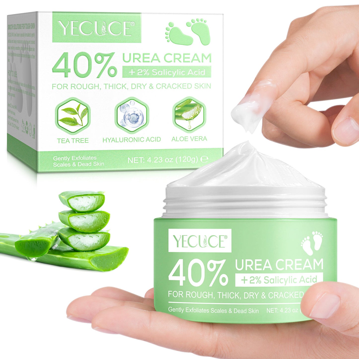 120g YECUCE 40% Urea Foot Cream, Soft Heels cream, Deeply Exfoliating and Moisturizes Rough Dry Cracked Feet and Hands with 40% Urea Cream 2% Salicylic Acid