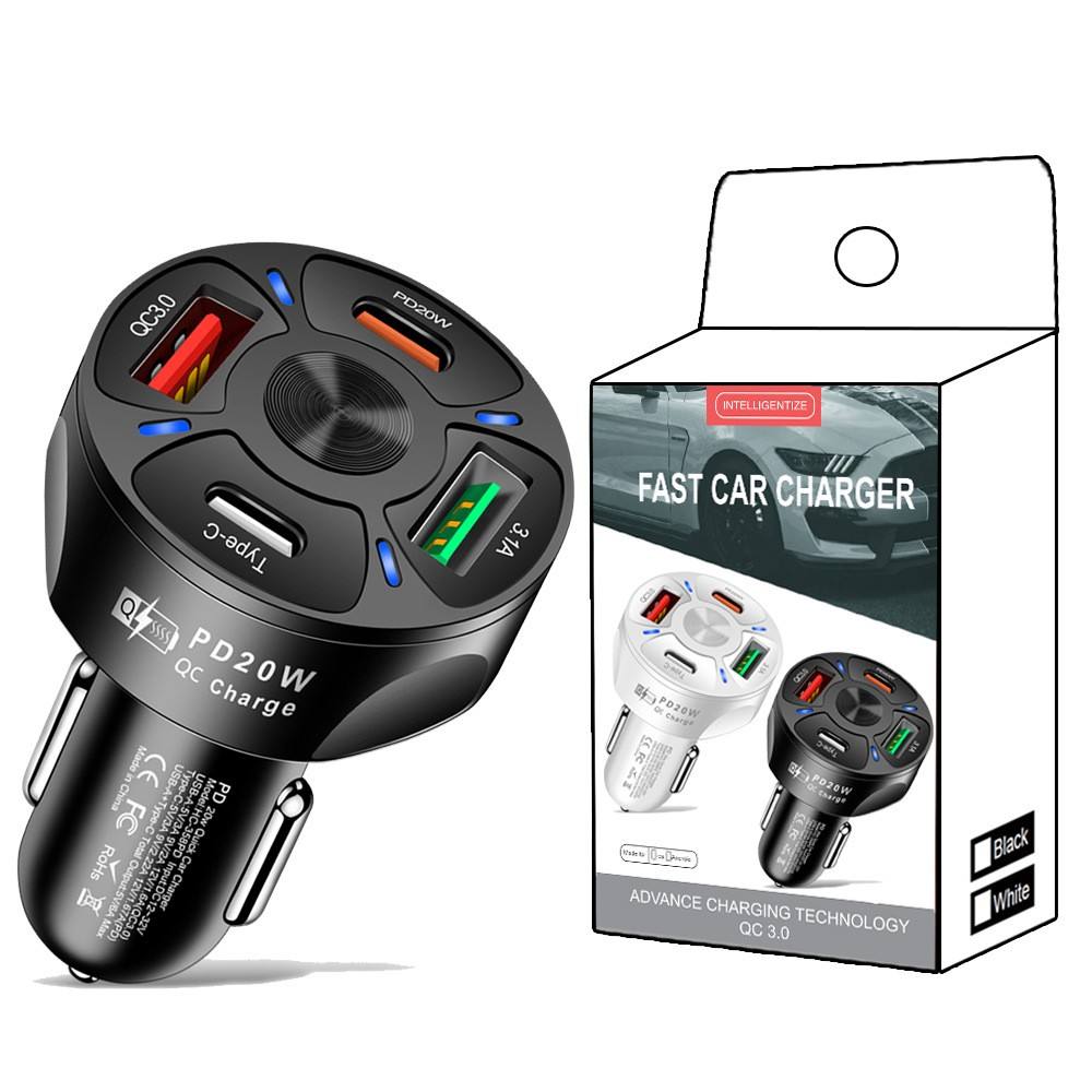 66W Fast Charging Digital Display Car Charger Adapter with 4 USB Ports Fast Charger Quick Charge 3.0 Overcurrent OTG OLP USB Interface Car Charger