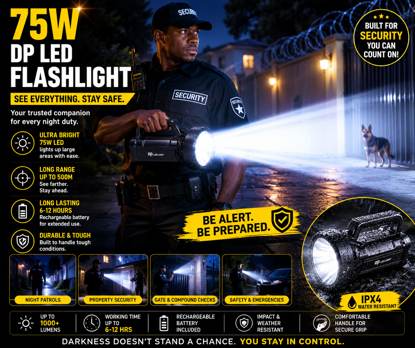 DP Rechargeable Super Powerful LED Flashflight  75W