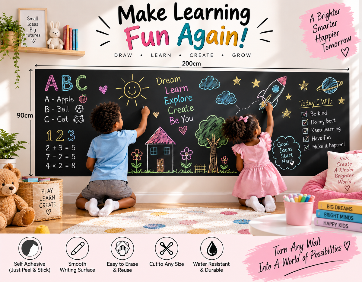 Peel & Stick Wallpaper Chalkboard (90cm × 200cm) with Free Chalk