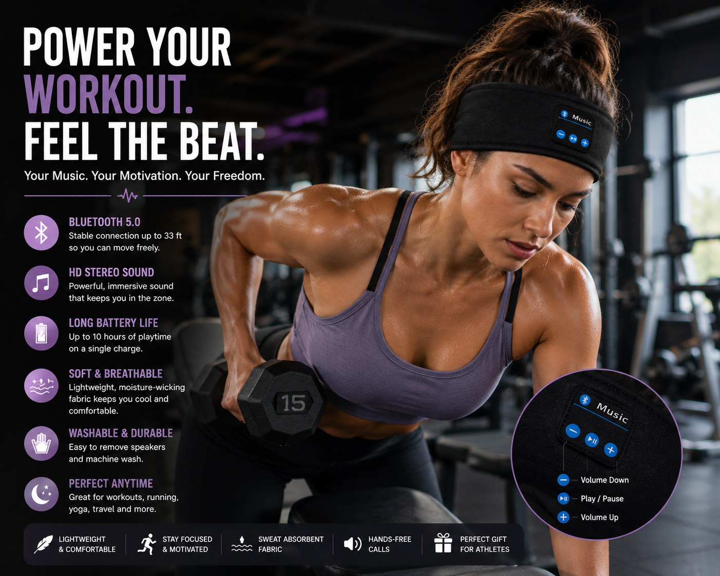 Comfortable Bluetooth Headband for Sports, Workouts and Sleeping