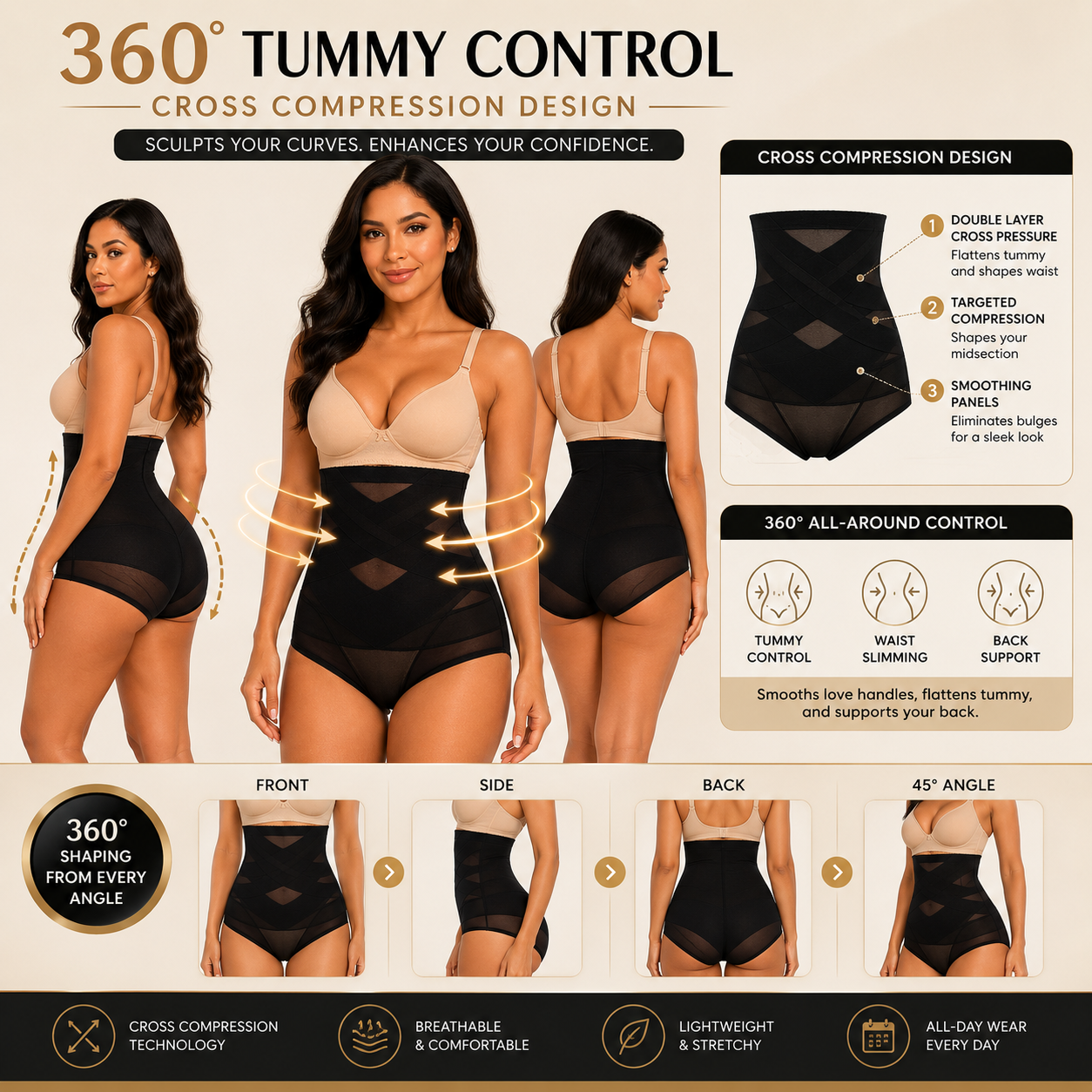 Cross Compression Abs Shaping Pants Women Slimming Body Shaper Tummy Control