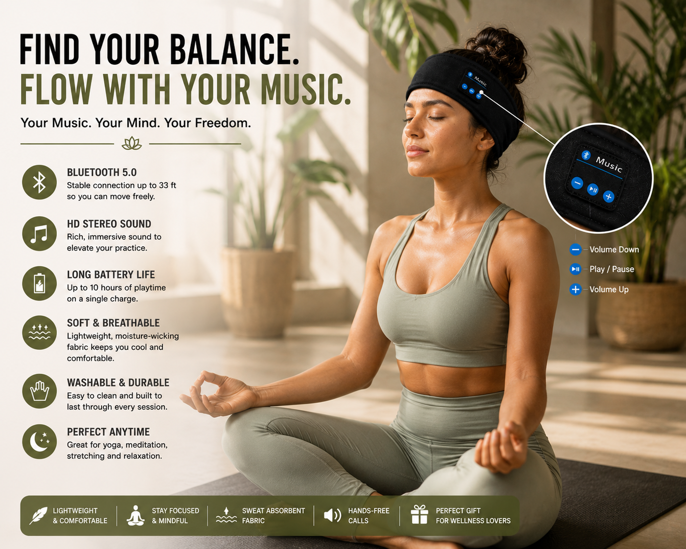 Comfortable Bluetooth Headband for Sports, Workouts and Sleeping