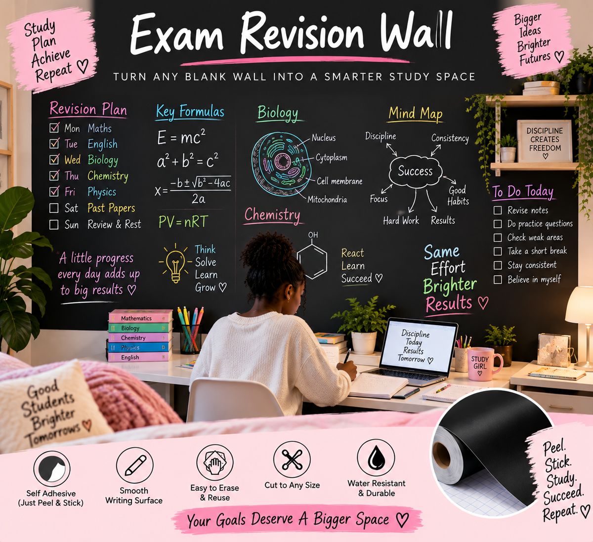 Peel & Stick Wallpaper Chalkboard (90cm × 200cm) with Free Chalk