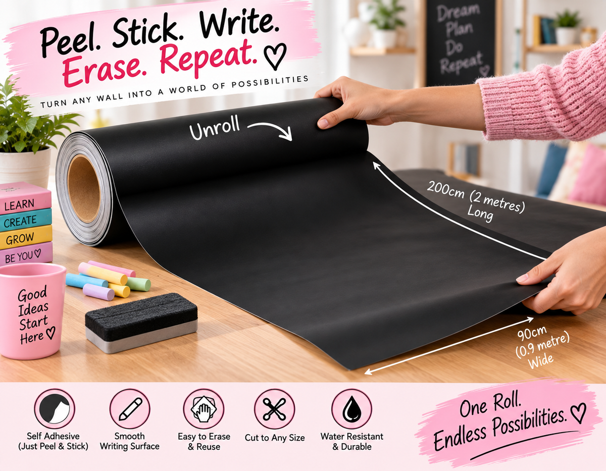 Peel & Stick Wallpaper Chalkboard (90cm × 200cm) with Free Chalk