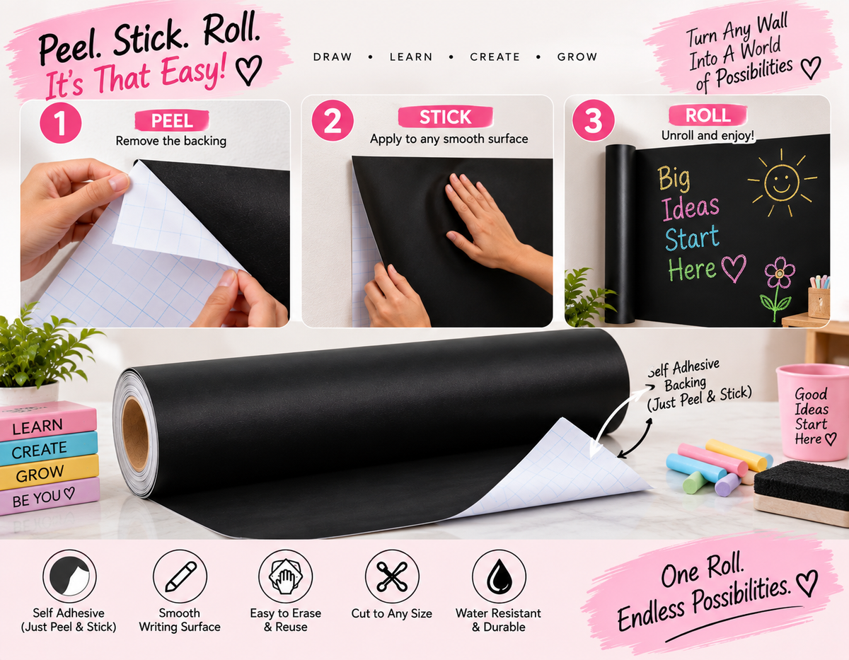 Peel & Stick Wallpaper Chalkboard (90cm × 200cm) with Free Chalk