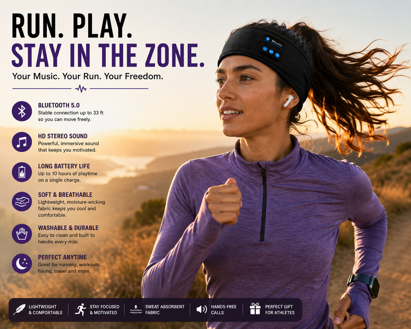 Comfortable Bluetooth Headband for Sports, Workouts and Sleeping