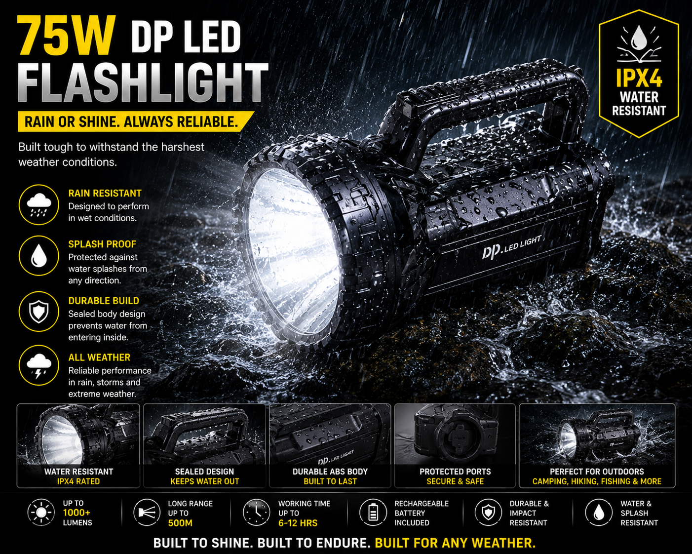 DP Rechargeable Super Powerful LED Flashflight  75W