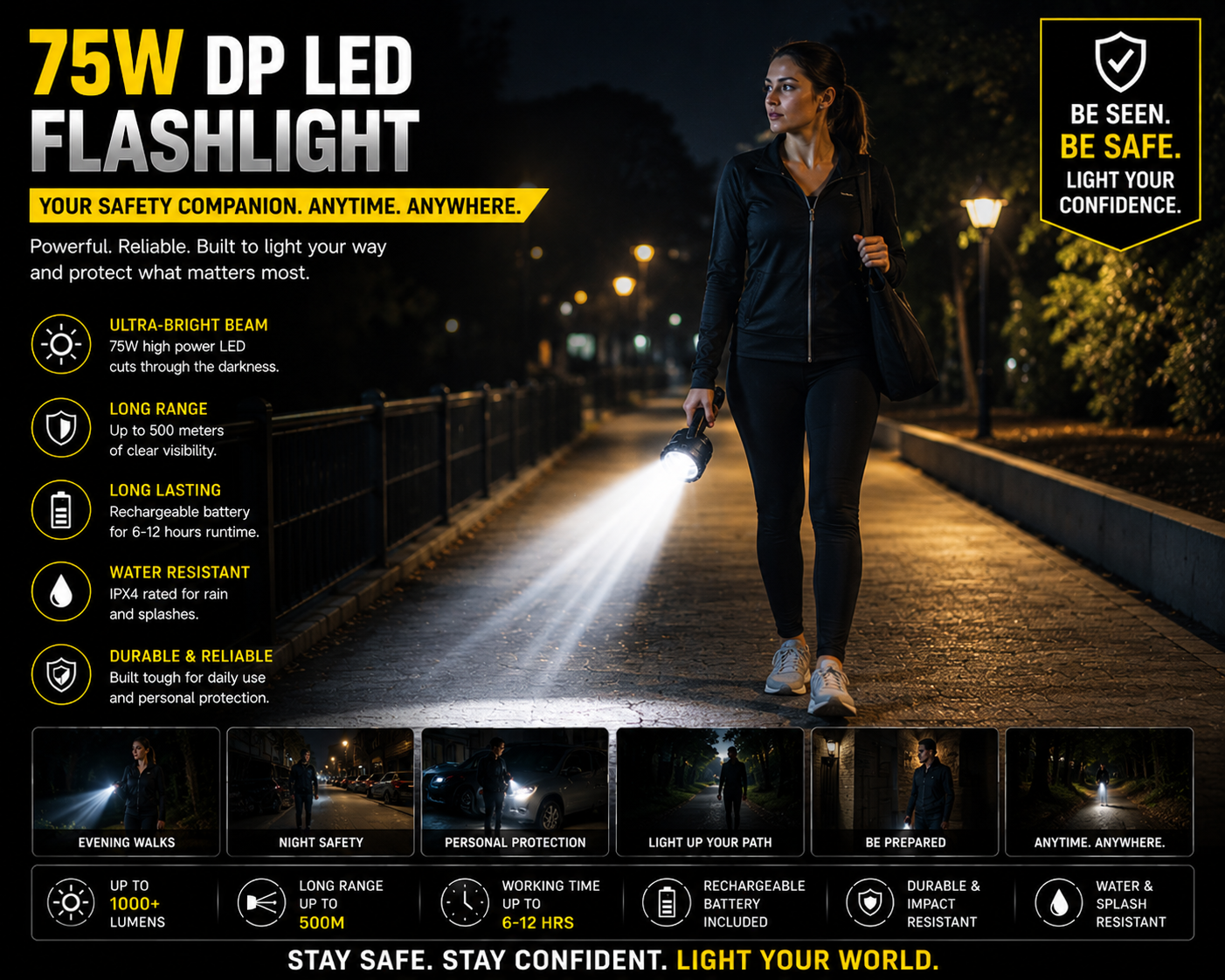 DP Rechargeable Super Powerful LED Flashflight  75W