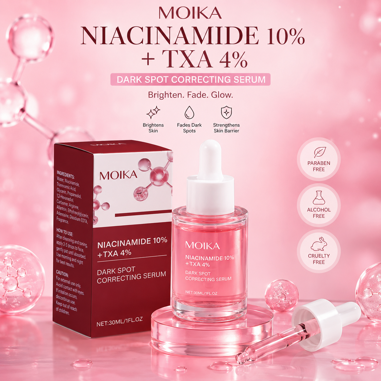 Moika 10% Niacinamide + 4% TXA Serum Anti aging Brightening Serum For Hyper-pigmentation and  Wrinkles 30ml