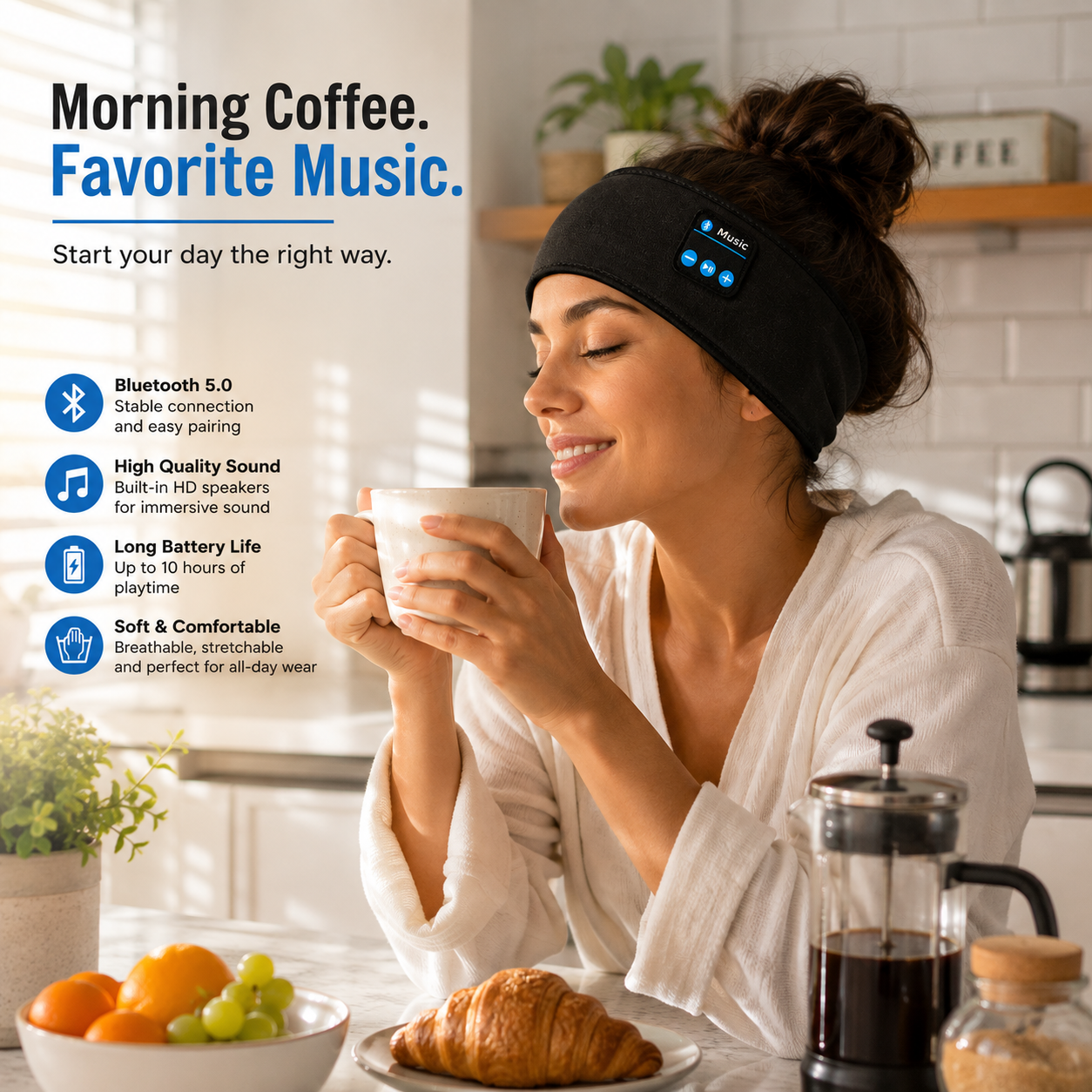 Comfortable Bluetooth Headband for Sports, Workouts and Sleeping