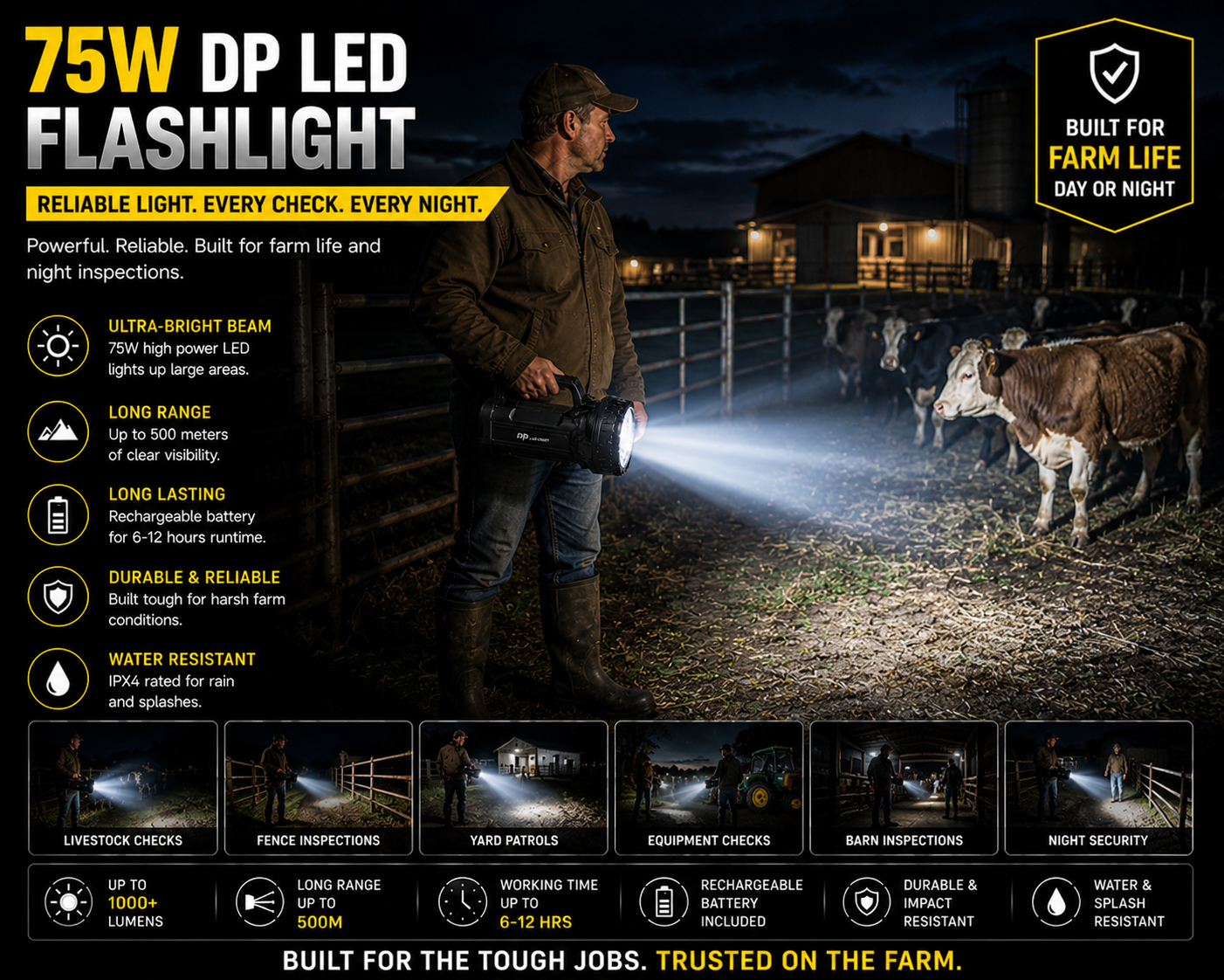 DP Rechargeable Super Powerful LED Flashflight  75W