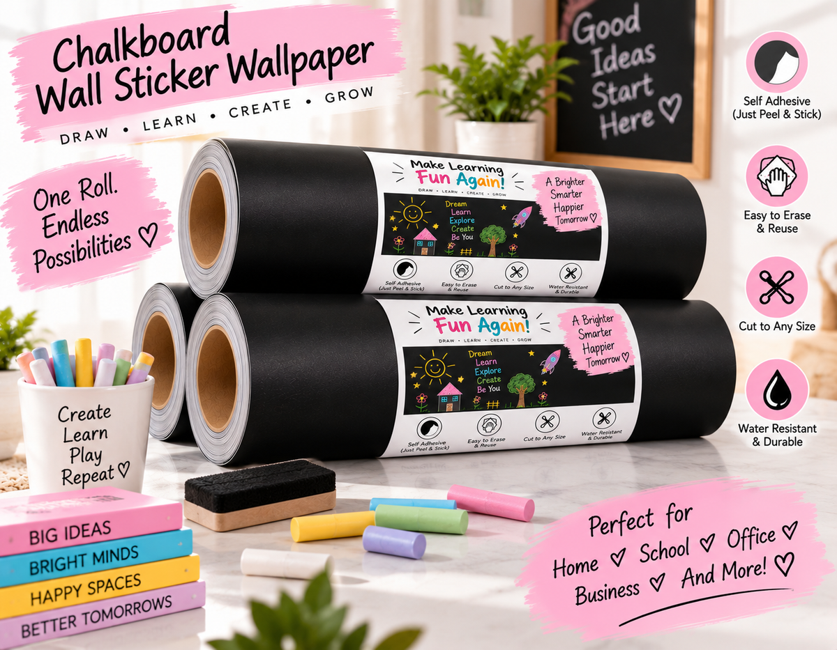 Peel & Stick Wallpaper Chalkboard (90cm × 200cm) with Free Chalk