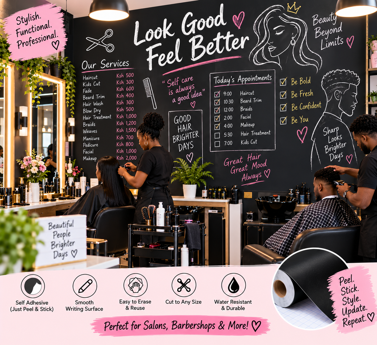 Peel & Stick Wallpaper Chalkboard (90cm × 200cm) with Free Chalk