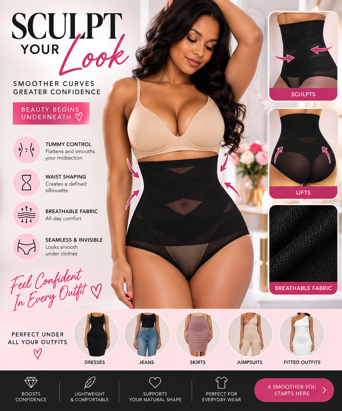 Sculpt & Smooth Cross compression High Waist Shapewear
