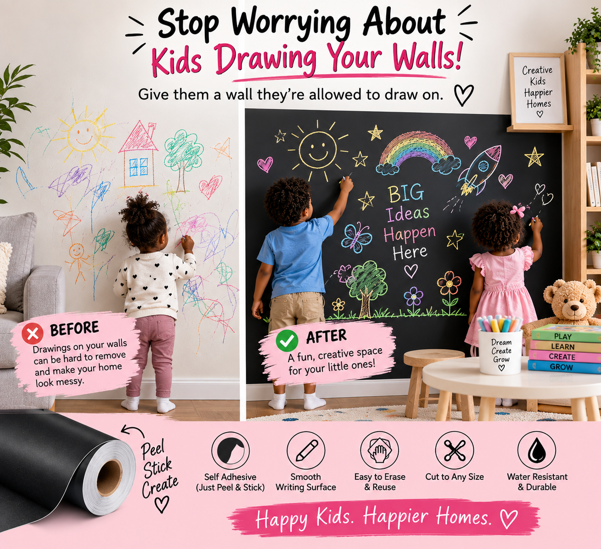 Peel & Stick Wallpaper Chalkboard (90cm × 200cm) with Free Chalk