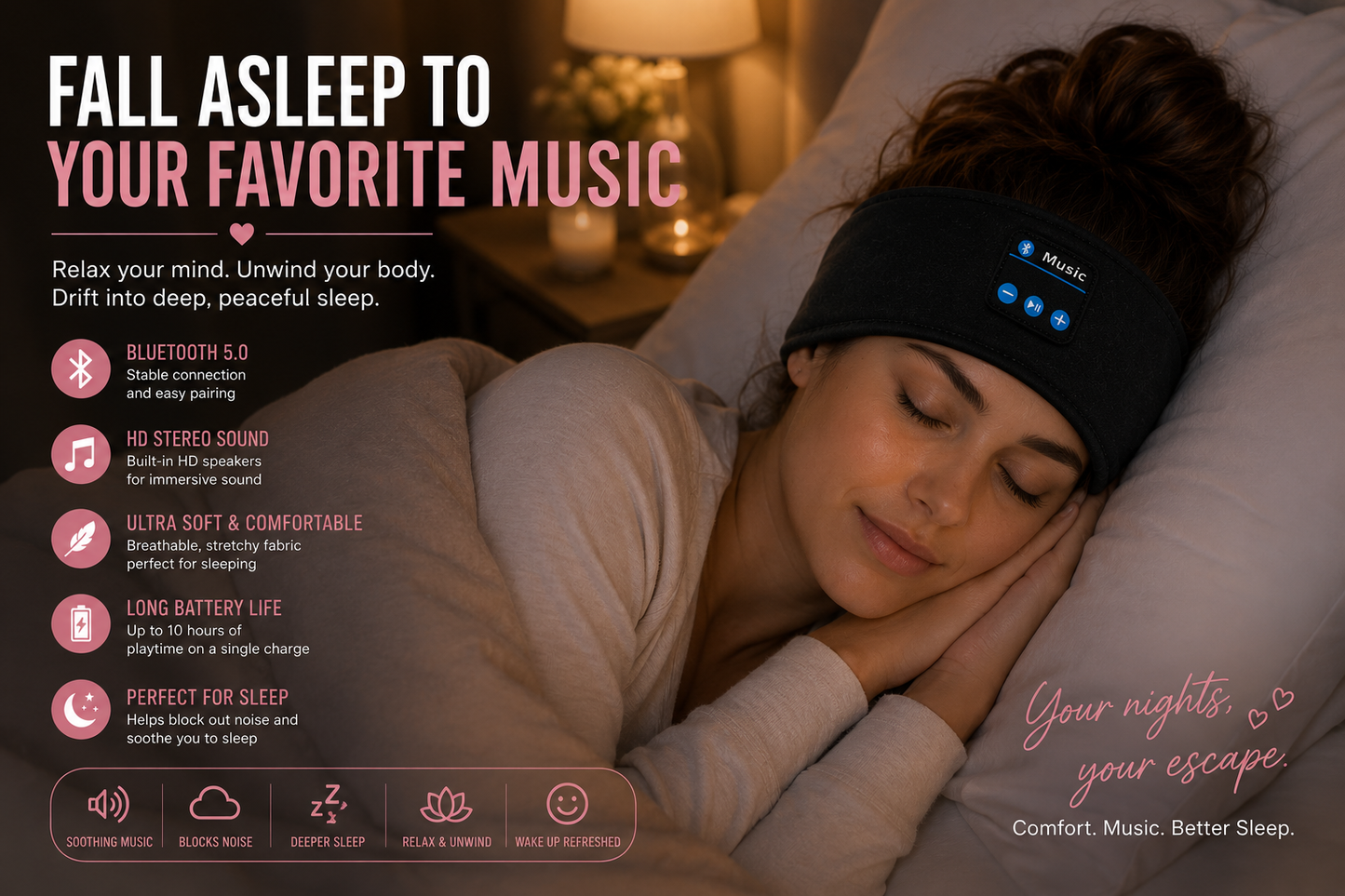 Comfortable Bluetooth Headband for Sports, Workouts and Sleeping