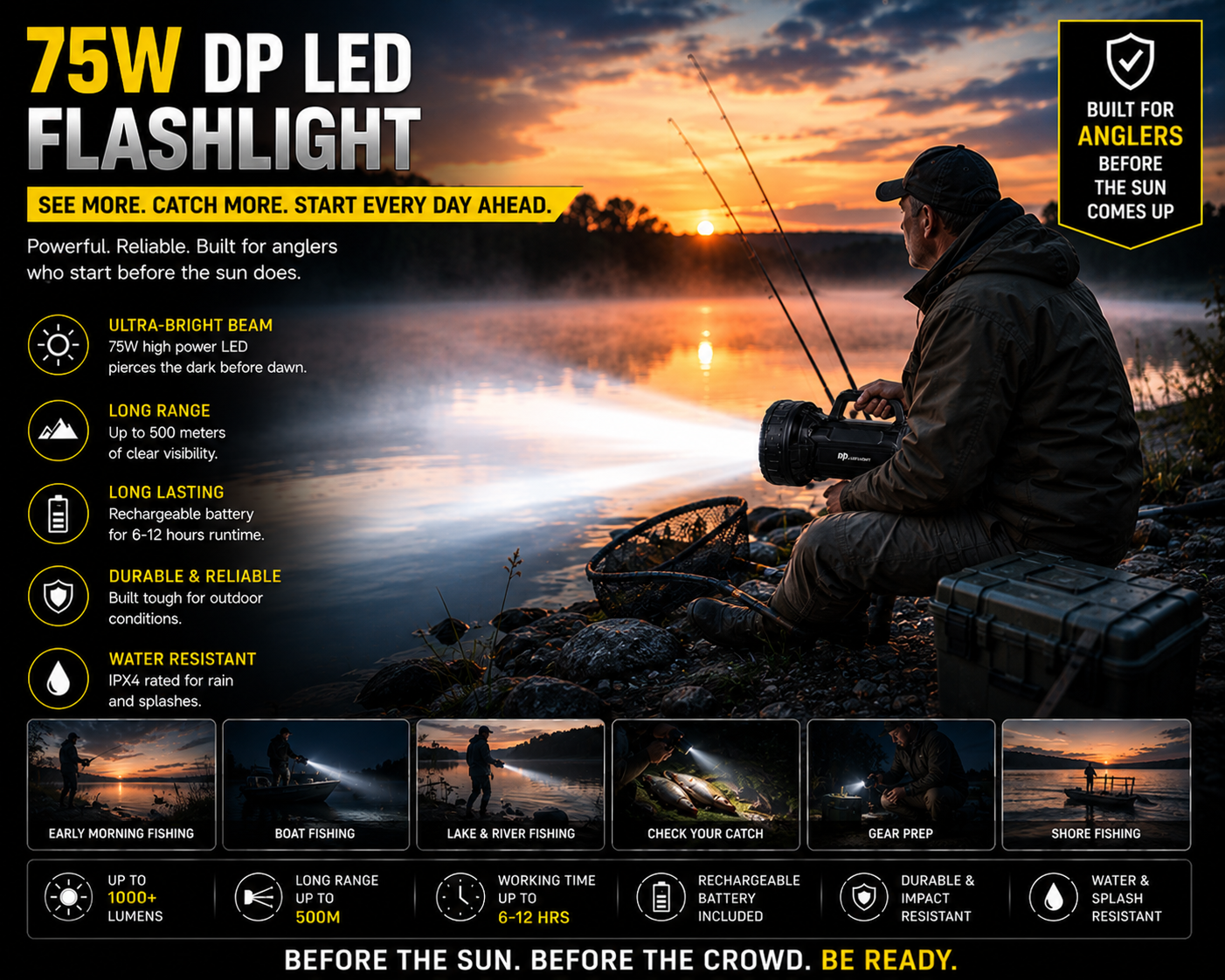 DP Rechargeable Super Powerful LED Flashflight  75W