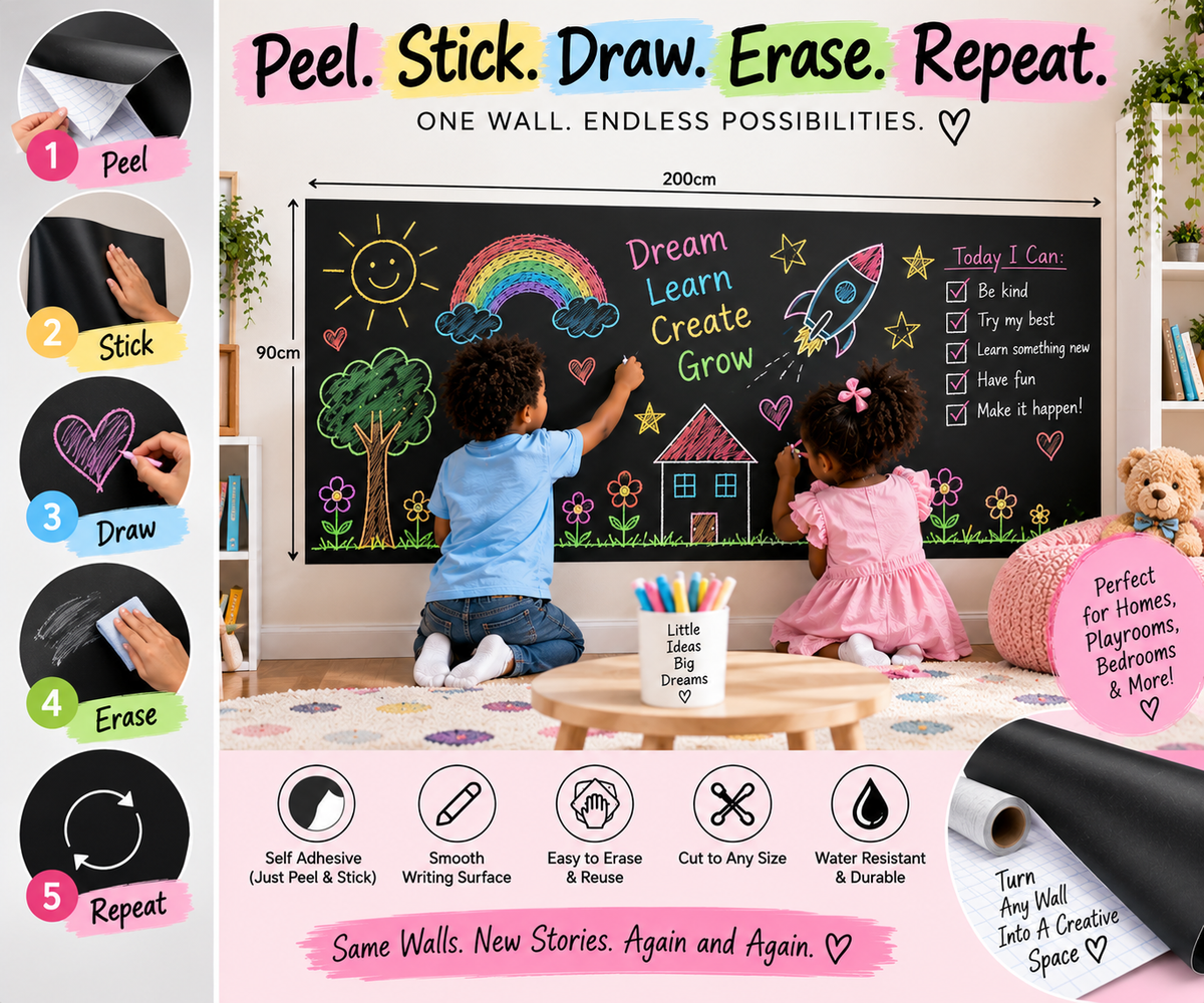 Peel & Stick Wallpaper Chalkboard (90cm × 200cm) with Free Chalk