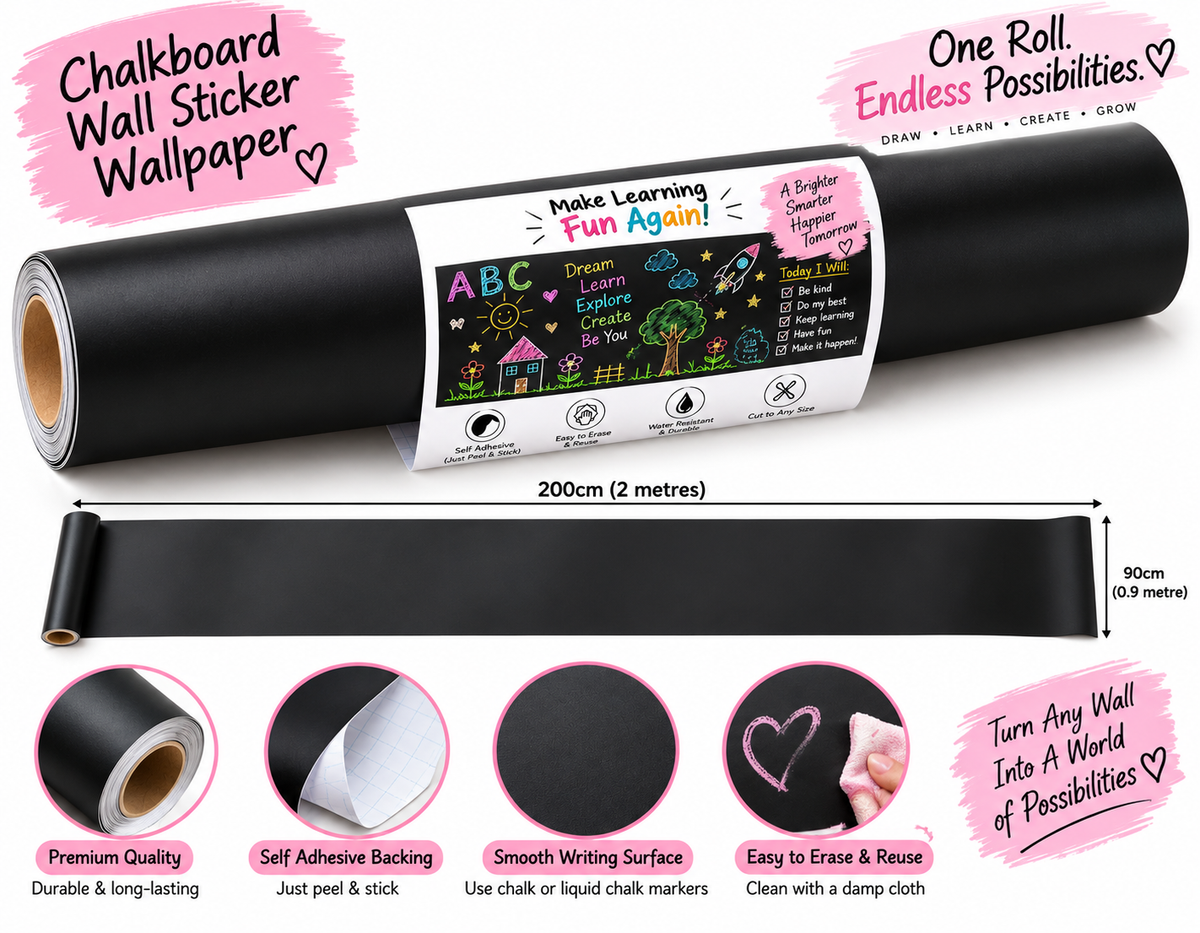Peel & Stick Wallpaper Chalkboard (90cm × 200cm) with Free Chalk