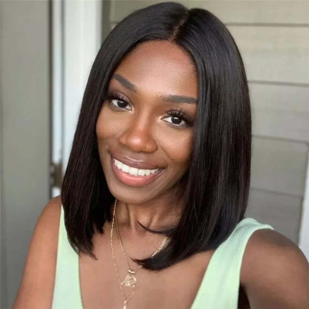 Heat Resistant Mid Split Tangle free Bob Wig  with a free wig Cap