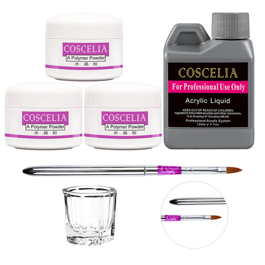 Acrylic Nail Kit With 120ml Nail Liquid Monomer 3 Colors Acrylic Powder Nail Art Pen