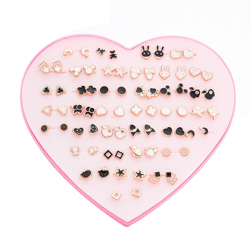 36 Pairs of  Hypoallergenic Fashion Stud Earrings in a Peach Heart Gift Box