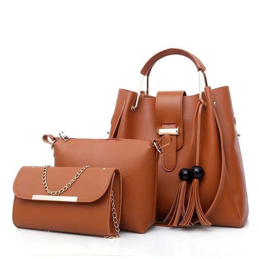 3 In 1 Pu Leather Handbag Set - Brown