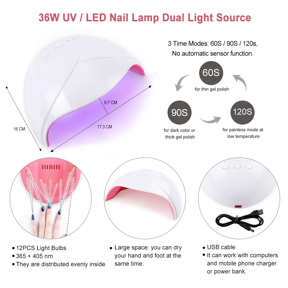 36W LED UV Nail Gel Polish Dryer Lamp Light Machine