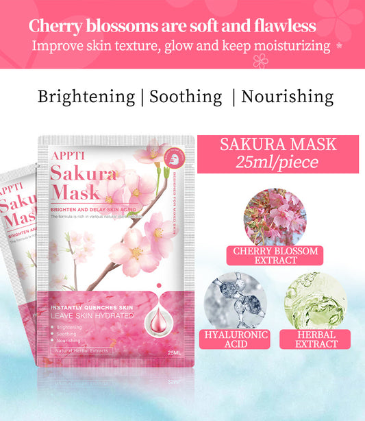 4Pcs, Vitamin C,  Sakura extract, Bamboo Charcoal and Green Tea Face Masks