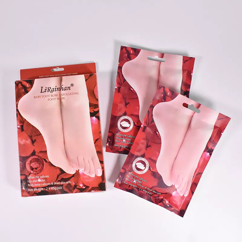 2 pairs Red Rose Exfoliating Foot Mask Effective for Dry and Cracked feet, Baby soft feet