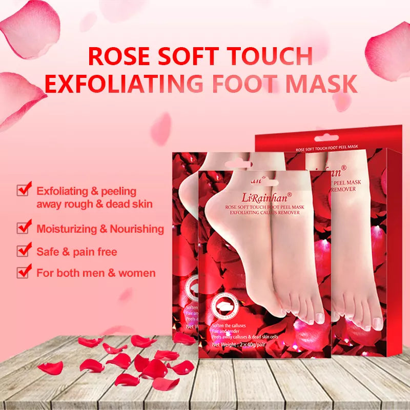2 pairs Red Rose Exfoliating Foot Mask Effective for Dry and Cracked feet, Baby soft feet