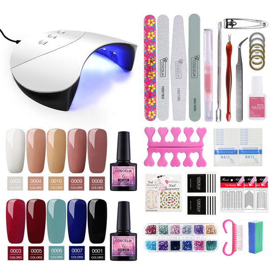 Gel Nail Polish Starter Kit with 36W UV Lamp,10 colors, decor and manicure tools
