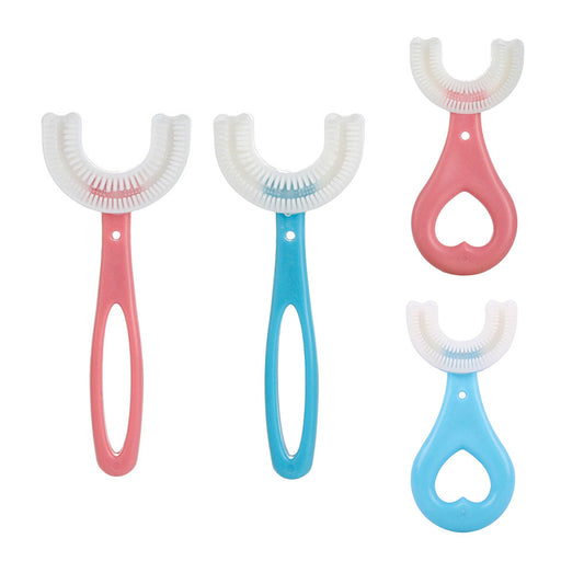 2 Pack Kids U-Shaped Toothbrush with Food Grade Soft Silicone Brush Head